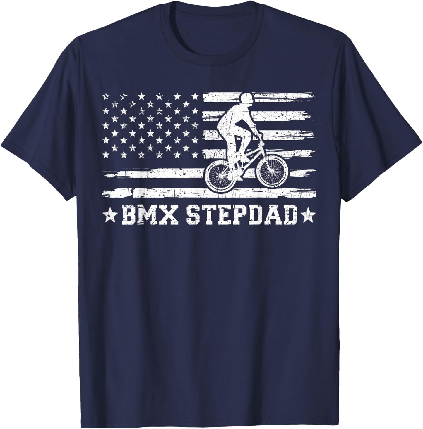 BMX Stepdad USA Flag Vintage Cycling BMX Rider Fathers Day T-Shirt - T-Shirt | Navy