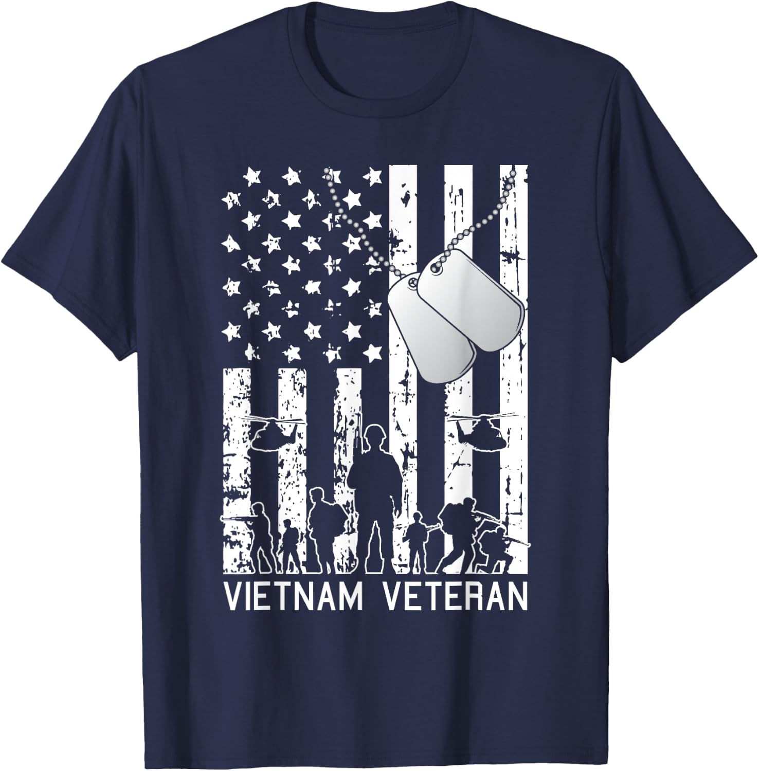 Vietnam Veteran Cool American Flag Military Army Soldier Women Kids Men T-Shirt - T-Shirt | Navy