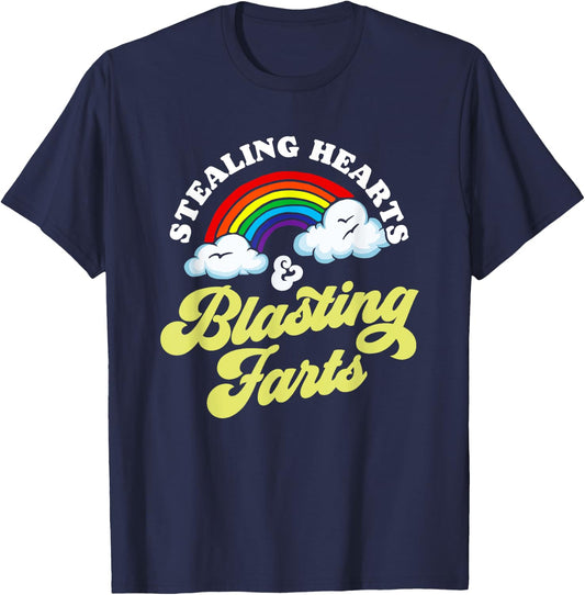 Stealing Hearts & Blasting Farts Funny Rainbow Valentines T-Shirt - T-Shirt | Navy