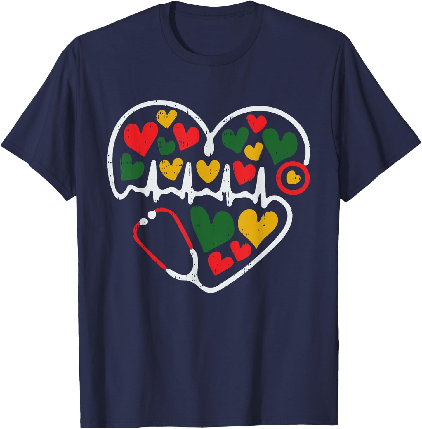 Stethoscope Heart Juneteenth Melanin Nurse African American T-Shirt - T-Shirt | Navy