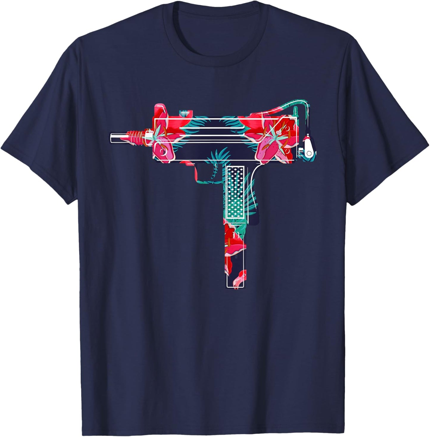 Tropical Gun Lover Firearm Beach Hawaiian Aloha Gun Hawaiian T-Shirt - T-Shirt | Navy