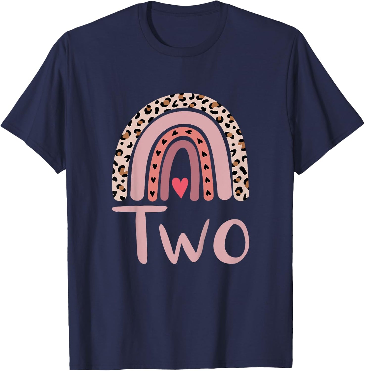 2 Year Old Leopard Rainbow Birthday Party Cute Girl 2nd Gift T-Shirt - T-Shirt | Navy
