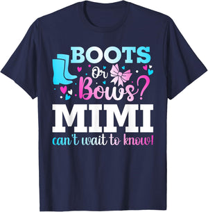 Boots or Bows Mimi Gender Reveal Baby Shower Announcement T-Shirt - T-Shirt | Navy
