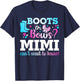 Boots or Bows Mimi Gender Reveal Baby Shower Announcement T-Shirt - T-Shirt | Navy