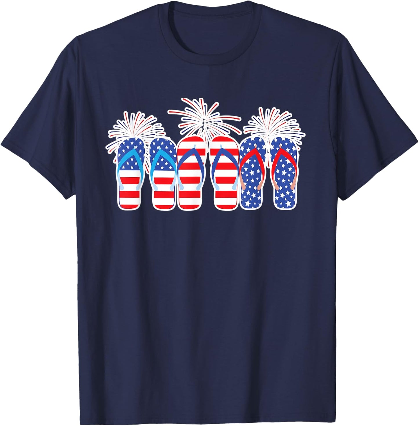 4th of July Flip Flops Red White Blue American Flag Gift Kids Men T-Shirt - T-Shirt | Navy