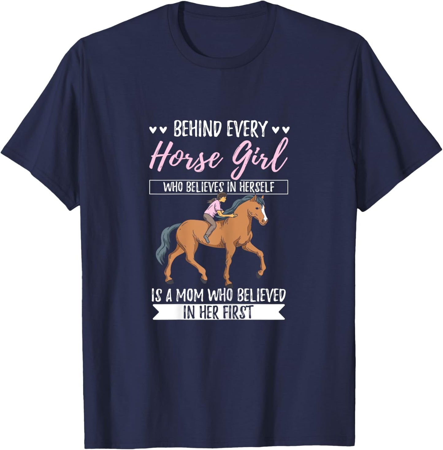 Proud Mama, Daughter at Equestrian Horses Hobby T-Shirt - T-Shirt | Navy