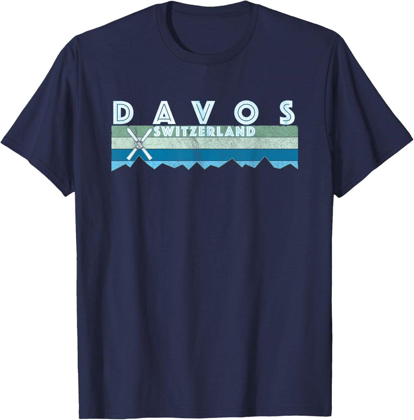 Davos Switzerland Ski T Shirt / Retro Vintage Davos Shirt T-Shirt - T-Shirt | Navy