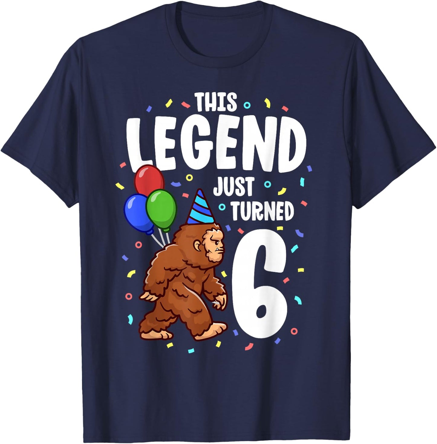 Bigfoot Birthday Party 6 Years Old Sasquatch Theme Boys T-Shirt - T-Shirt | Navy