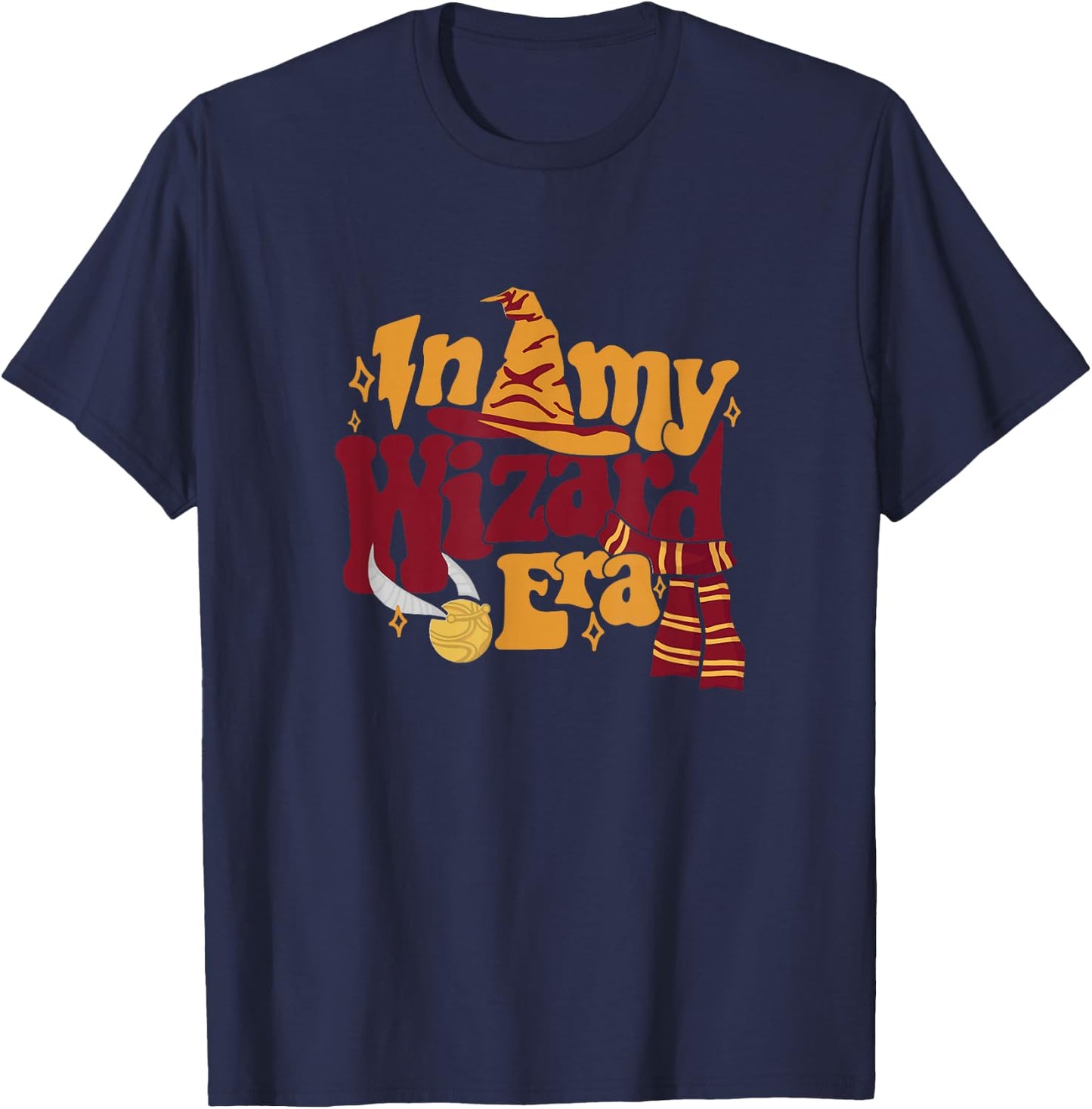 In My Wizard Era Groovy Bookish Fantasy Reader Book Lover T-Shirt - T-Shirt | Navy