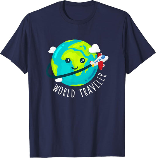Cute Globe World Traveler T-Shirt - T-Shirt | Navy