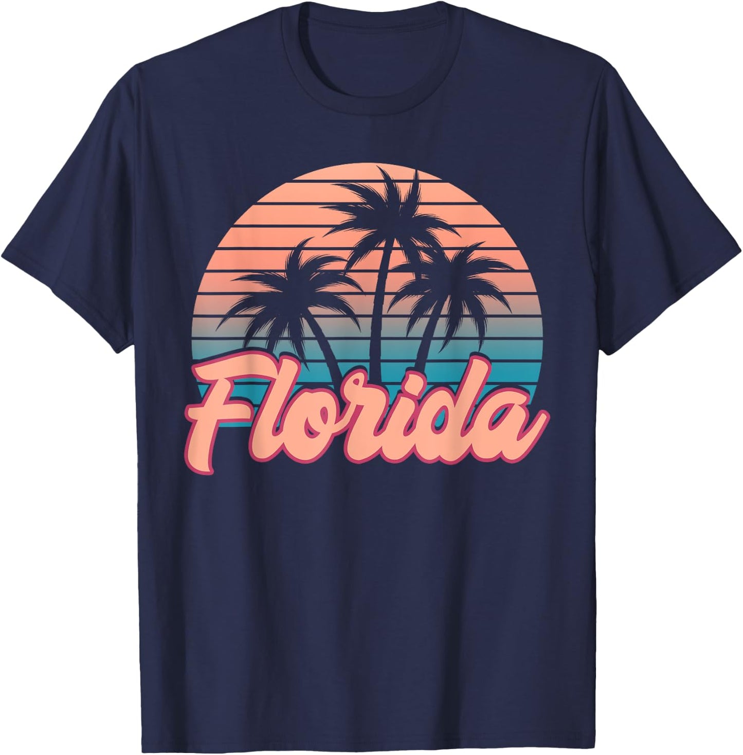 Retro Palm Trees Tropical Summer Vibes Florida Men Women Girls Kids T-Shirt - T-Shirt | Navy