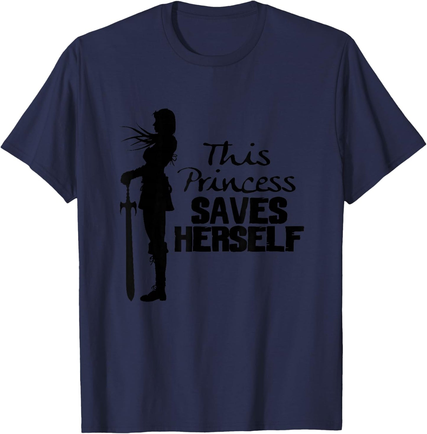 This Princess Saves Herself Bookish Fairy Tale Feminist T-Shirt - T-Shirt | Navy
