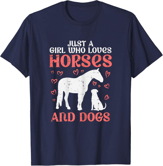 Just A Girl Who Loves Horses Dogs Animal Lover Girls Women T-Shirt - T-Shirt | Navy