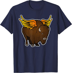Wild Buffalo Winged Bison Angel Funny Food Art T-Shirt - T-Shirt | Navy