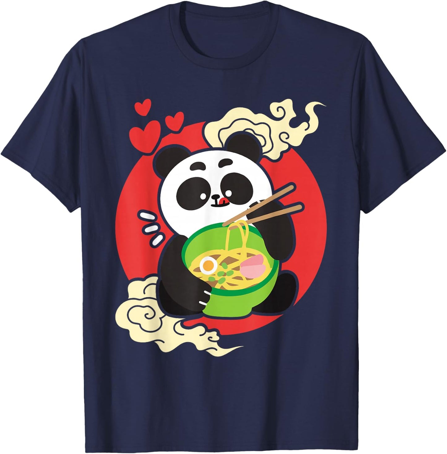 Kawaii Cute Eating Panda Japanese Ramen Noodles T-Shirt - T-Shirt | Navy