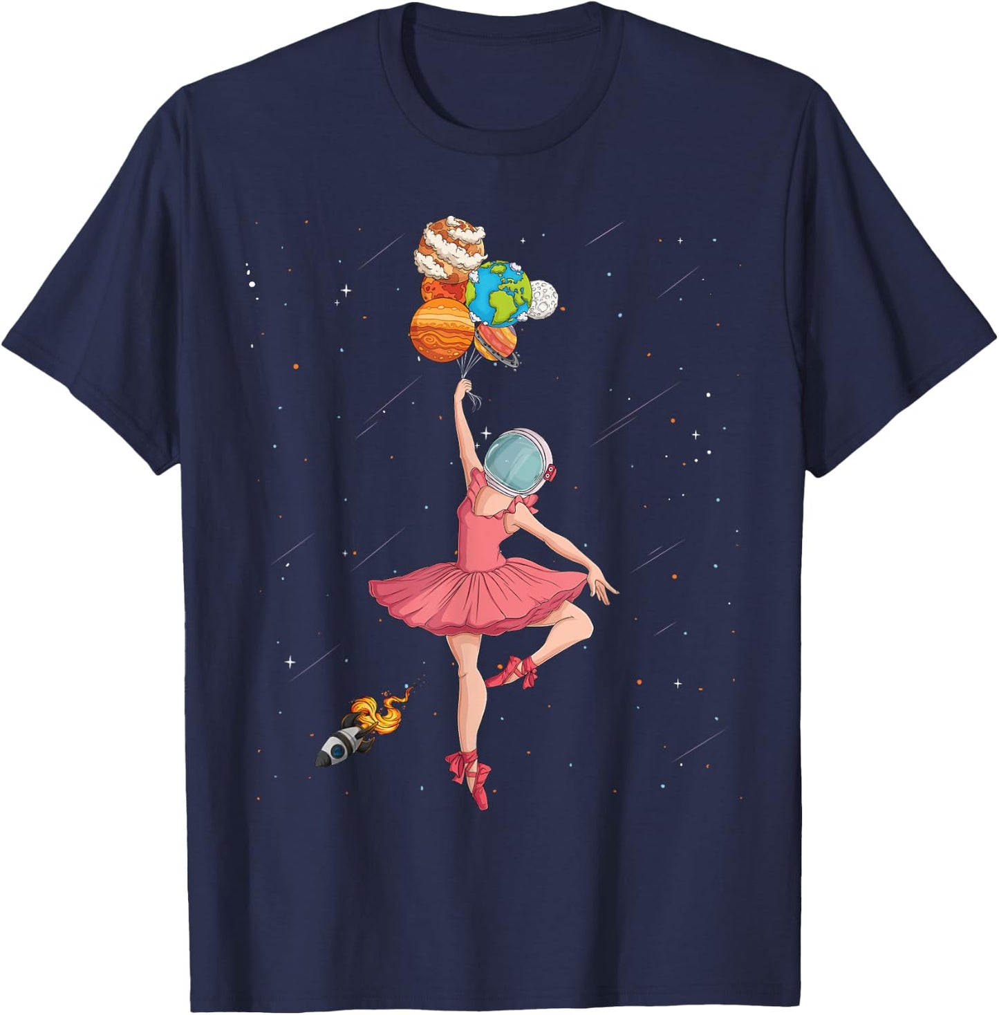 Ballerina Planets Outer Space Astronaut Solar System Girls T-Shirt - T-Shirt | Navy