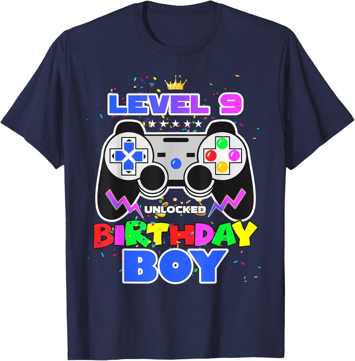 Level 9 Unlocked 9th Birthday Gamer Birthday Boy Video Game T-Shirt - T-Shirt | Navy