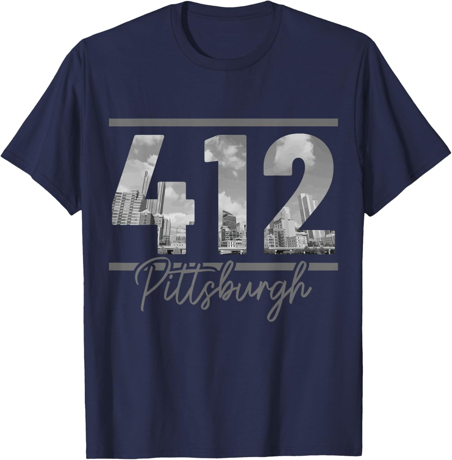Pittsburgh 412 Area Code Skyline Pennsylvania Vintage T-Shirt - T-Shirt | Navy