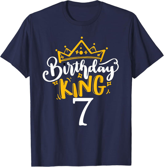 7th Birthday King 7 Years Old Party Ideas For Boys T-Shirt - T-Shirt | Navy