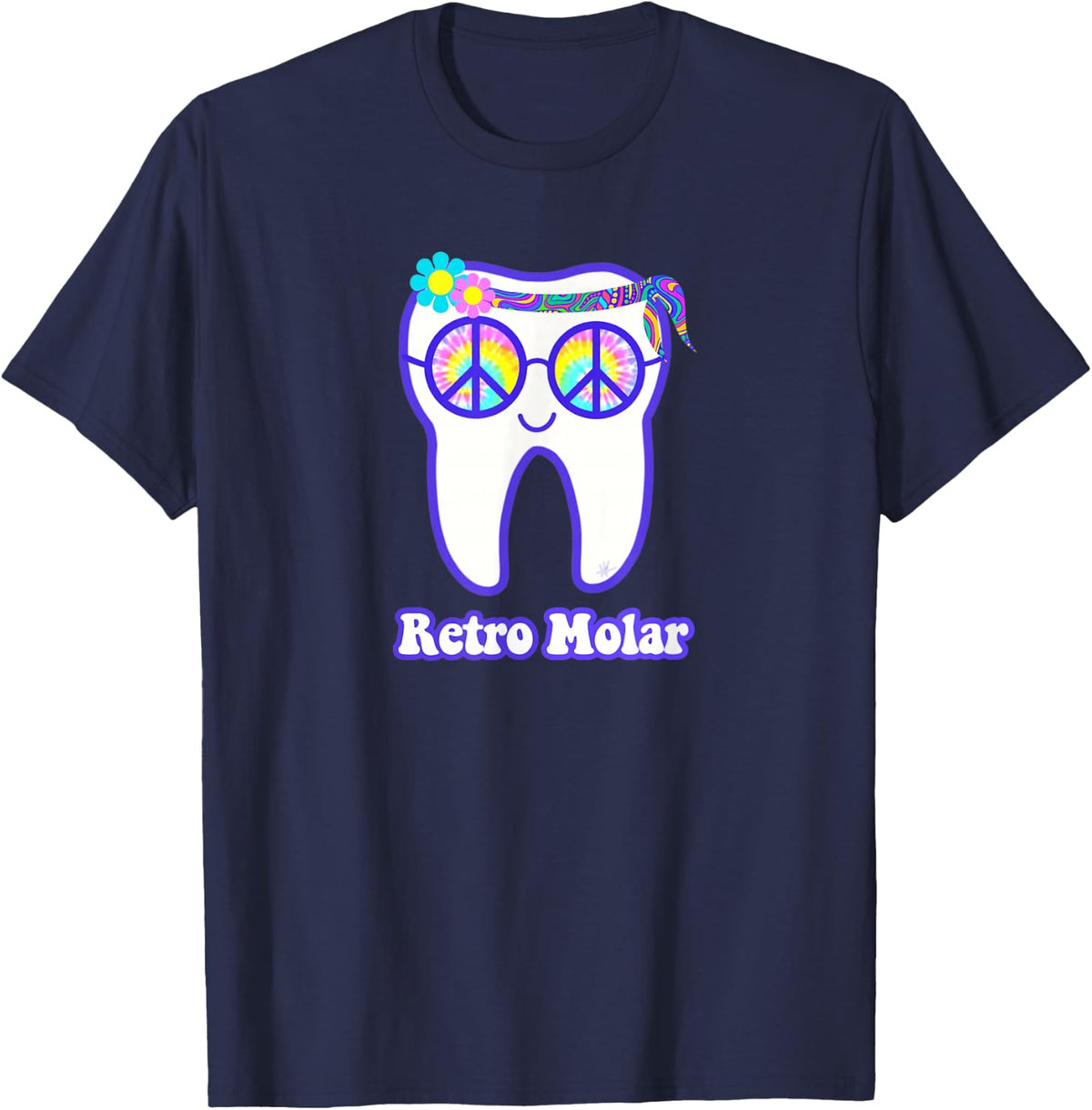 Retro molar tooth hippie peace dental hygienist dentist RDH T-Shirt - T-Shirt | Navy