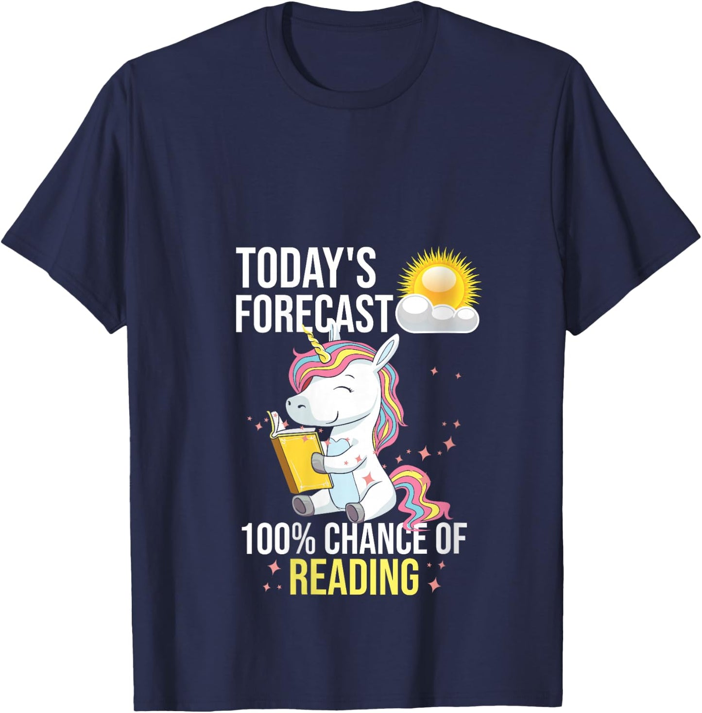 Women's 100% Chance of Reading Funny Book Lover Unicorn V-Neck T-Shirt - T-Shirt | Navy