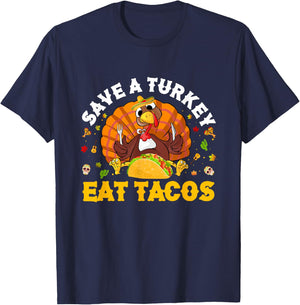 Save A Turkey Eat Tacos Thanksgiving Sombrero Turkey Taco T-Shirt - T-Shirt | Navy