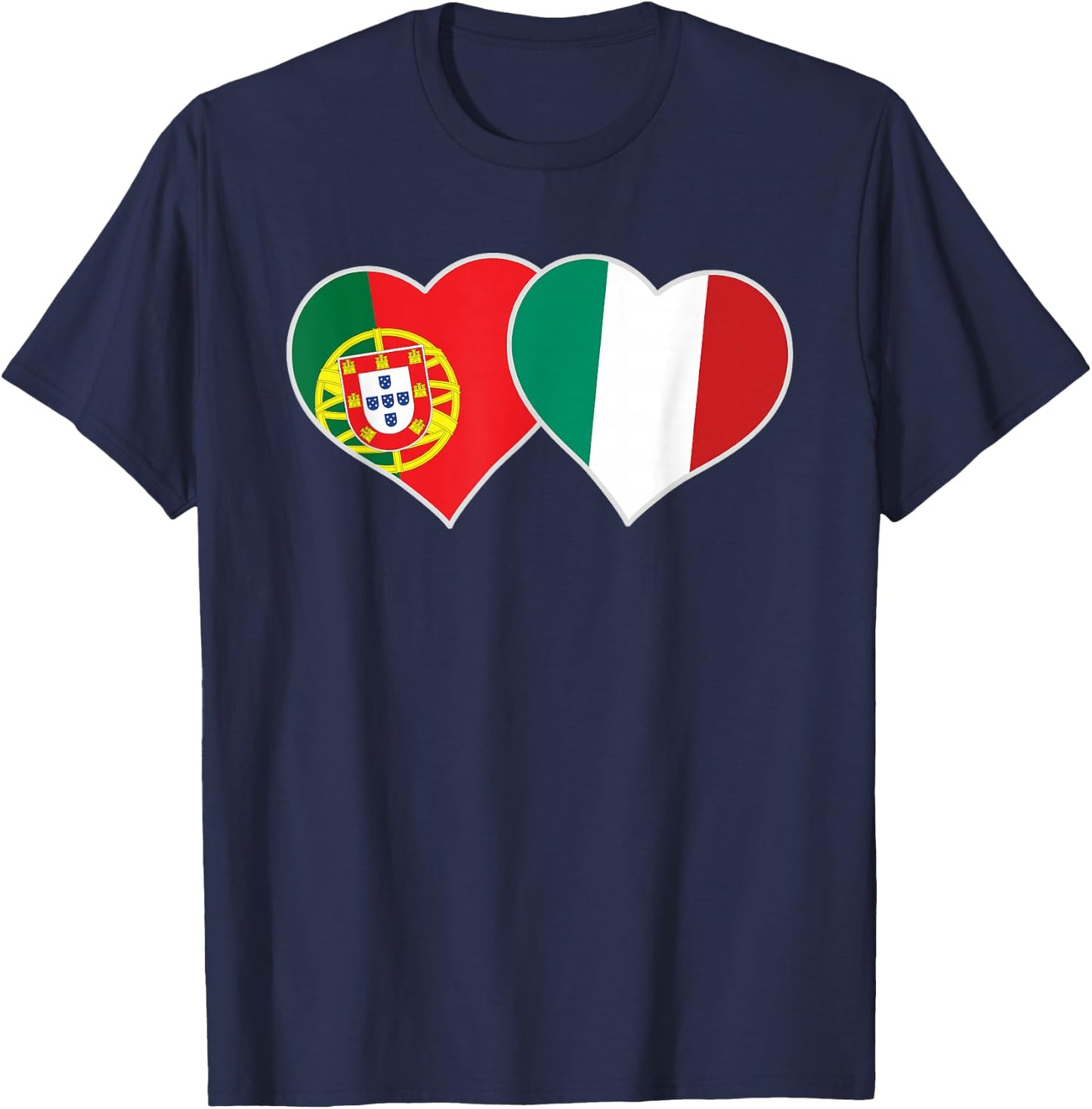 Portuguese Italian Flag Hearts Love Portugal Italy T-Shirt - T-Shirt | Navy