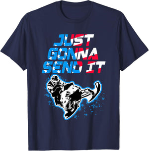 Just Gonna Send It Funny Snowmobile USA flag Snowcross Women Kids Men T-Shirt - T-Shirt | Navy