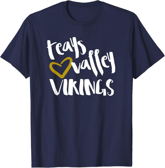 Teays Valley OH Viking Gold Colored Heart School Spirit T-Shirt - T-Shirt | Navy