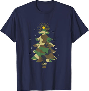Camouflage Christmas Tree Camo Print Christmas Tree Military T-Shirt - T-Shirt | Navy