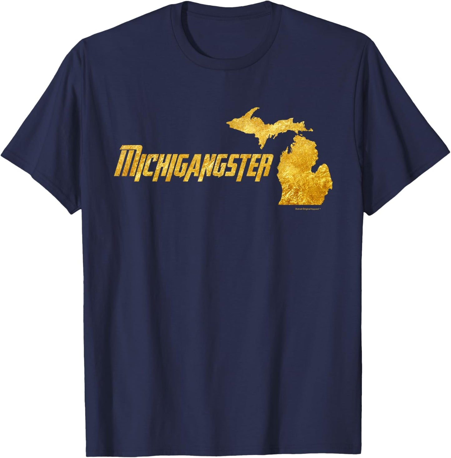 Michigangster Gold Detroit Michigan Midwest Mitten T-Shirt - T-Shirt | Navy