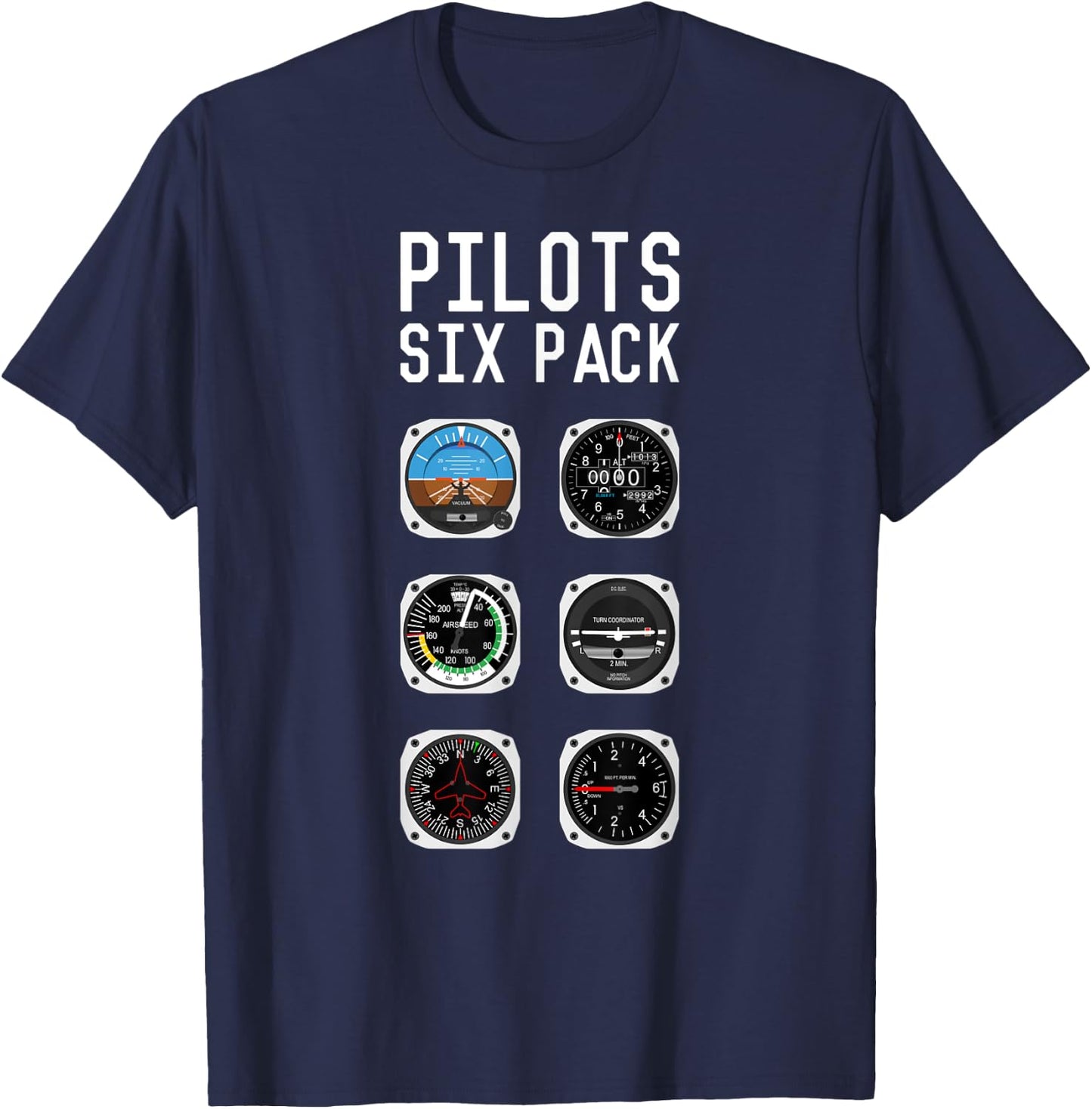 Flight instruments six pack aviation airplane pilots T-Shirt - T-Shirt | Navy