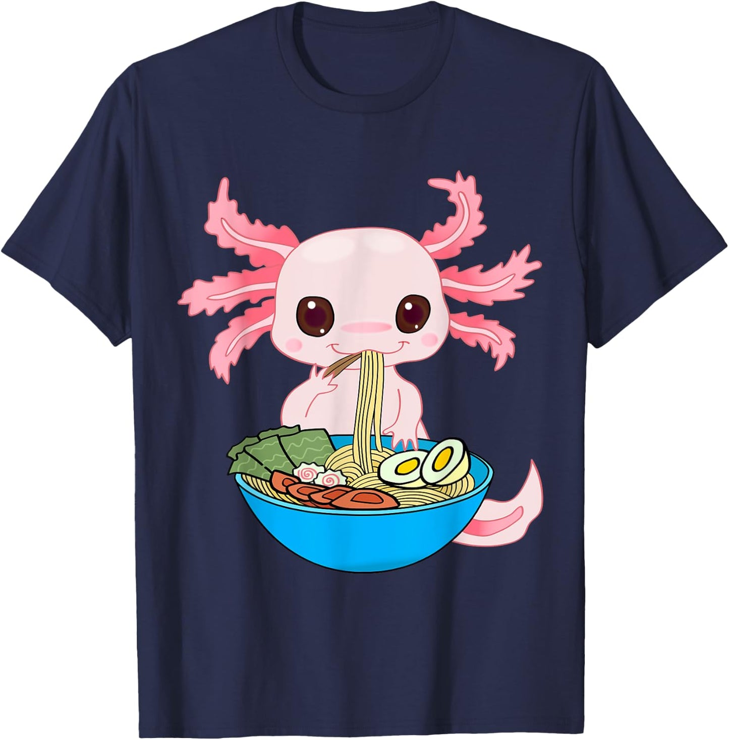 Kawaii Axolotl Eating Ramen Noodles Anime Kids Girls Teens T-Shirt - T-Shirt | Navy