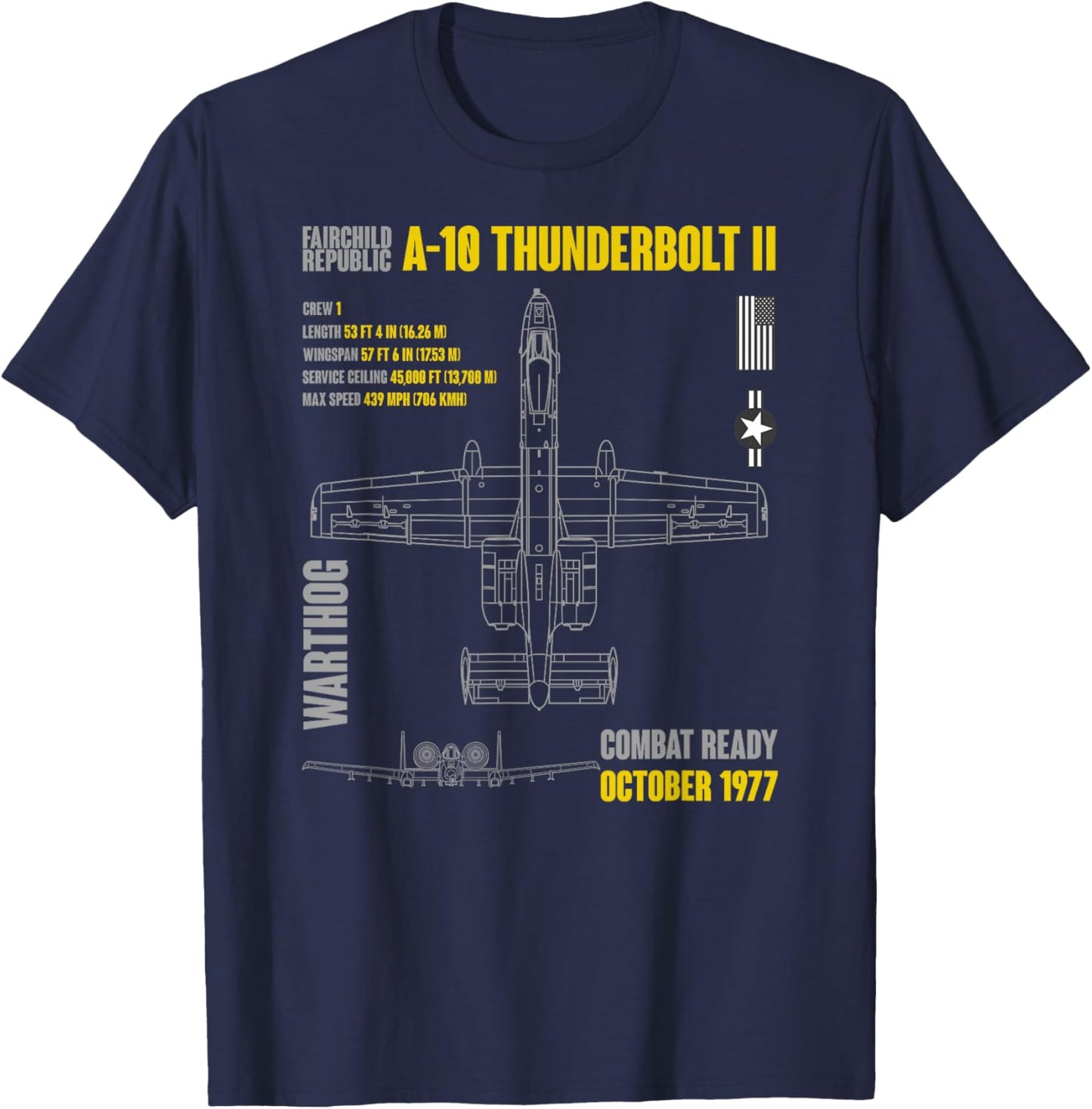 Military Aircraft A-10 Thunderbolt II Warthog USAF Small T-Shirt - T-Shirt | Navy