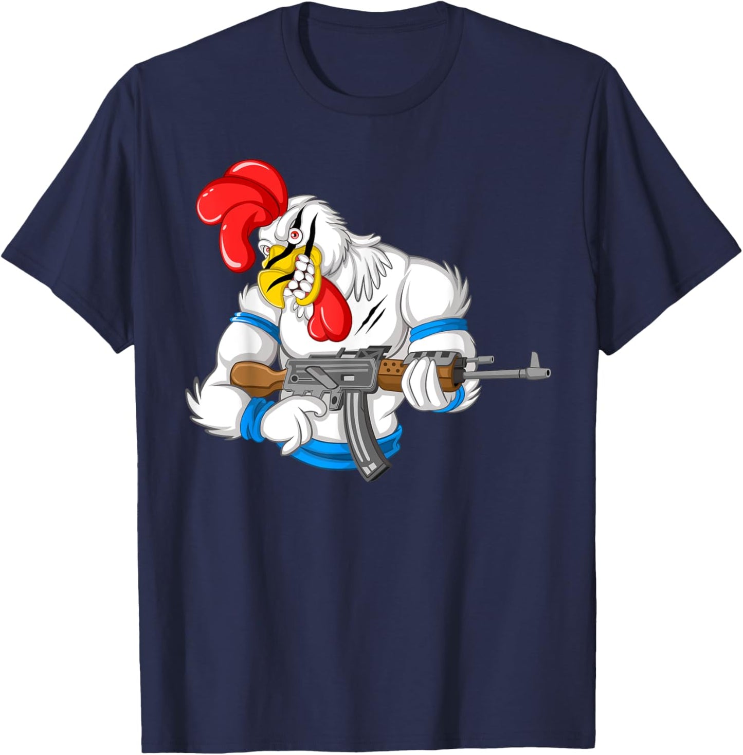 Angry Chicken Cartoon Weapon | Rooster Funny Gun Farmer Gift T-Shirt - T-Shirt | Navy