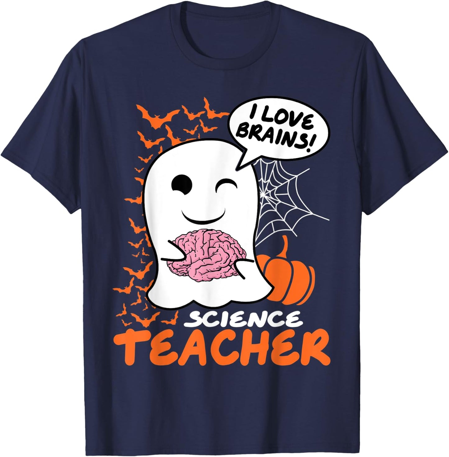 Science Teacher Cute Ghost Halloween Teacher Men Women T-Shirt - T-Shirt | Navy
