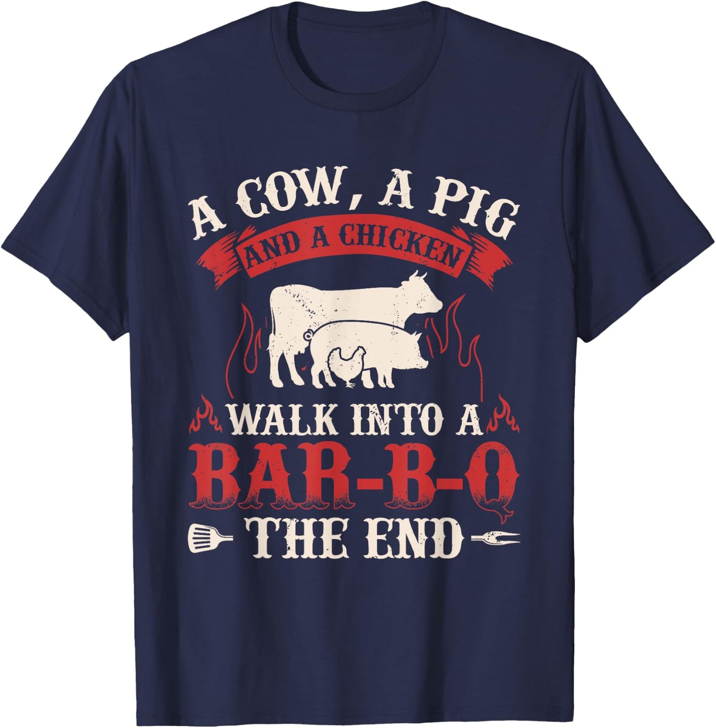 Funny Barbecue Cow Pig Chicken Graphic Meat Smoking BBQ T-Shirt - T-Shirt | Navy