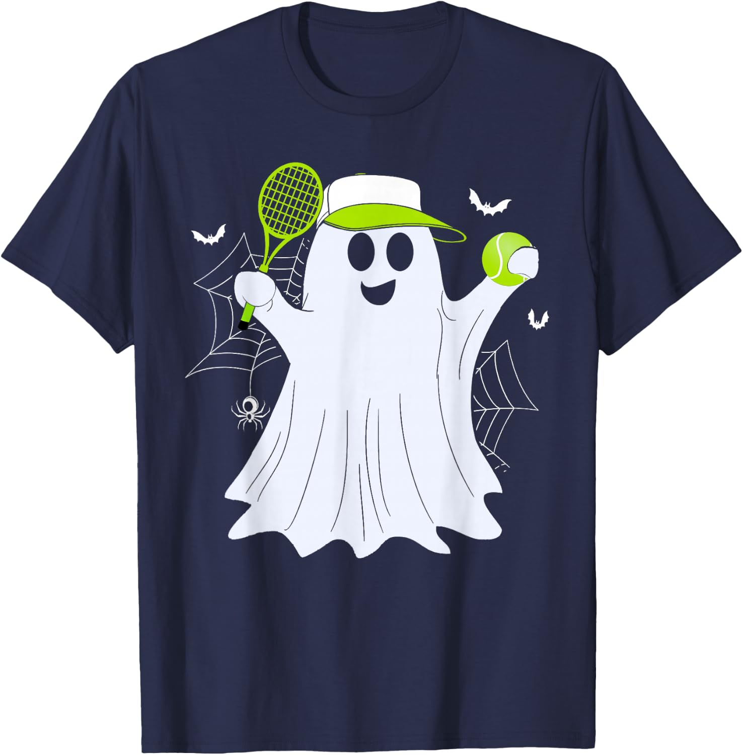 Boo Ghost Playing Tennis Funny Halloween Tennis Costume T-Shirt - T-Shirt | Navy