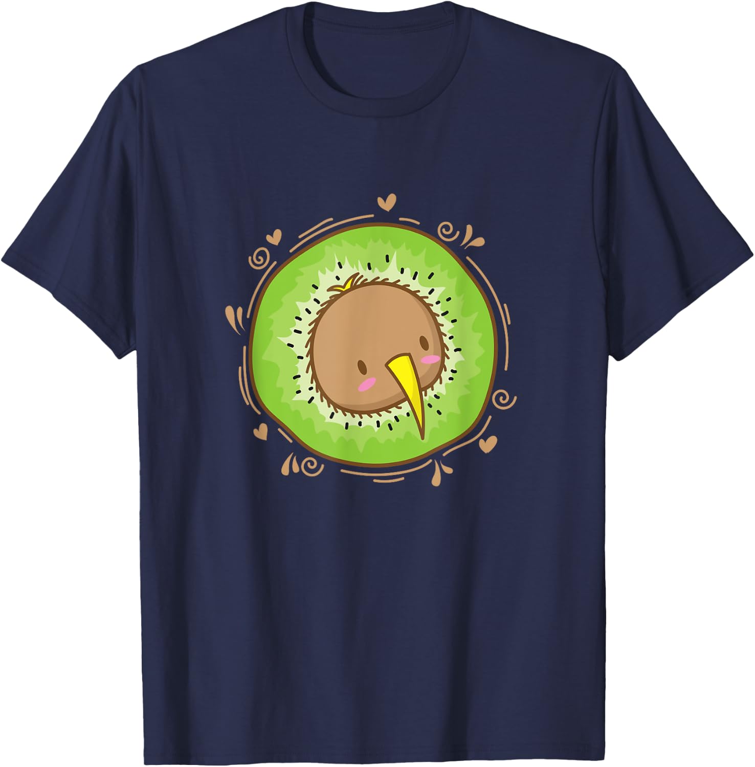 Kiwi Bird Head with Kiwi Fruit T-Shirt - T-Shirt | Navy
