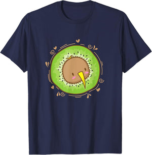 Kiwi Bird Head with Kiwi Fruit T-Shirt - T-Shirt | Navy