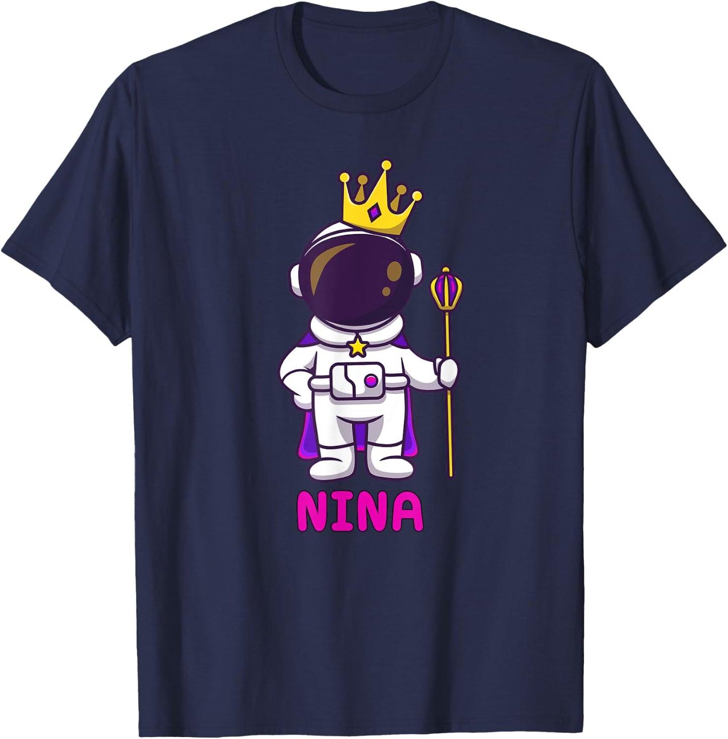 NINA Personalized Name Astronaut Birthday Queen T-Shirt - T-Shirt | Navy