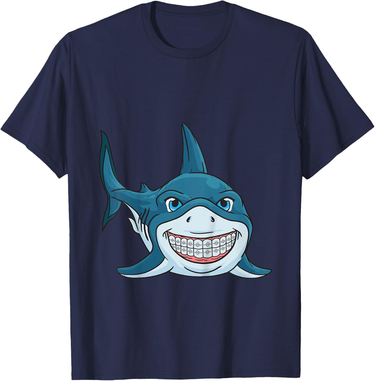 Funny Shark Braces Teeth Boys Girls T-Shirt - T-Shirt | Navy