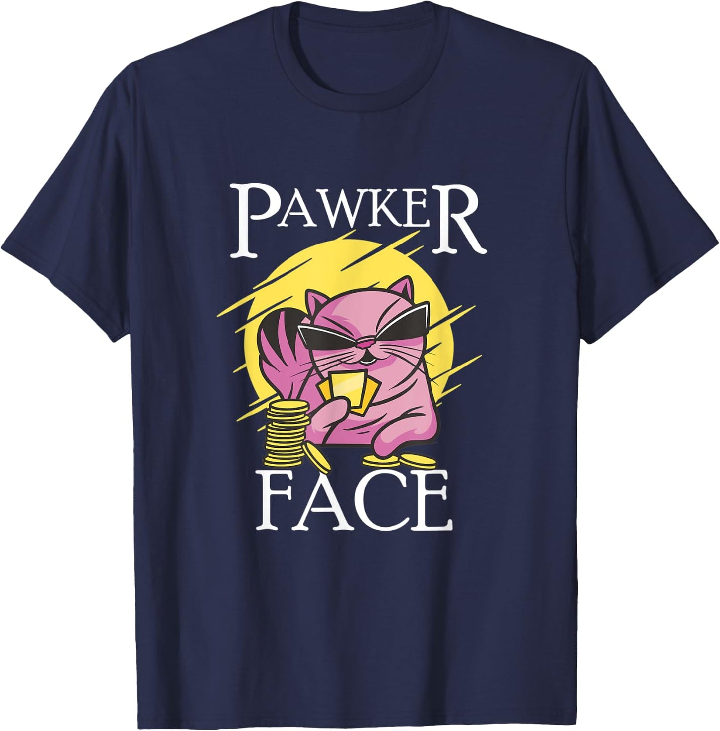 Pawker Face Poker Face - Cat Plays Poker T-Shirt - T-Shirt | Navy