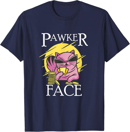 Pawker Face Poker Face - Cat Plays Poker T-Shirt - T-Shirt | Navy