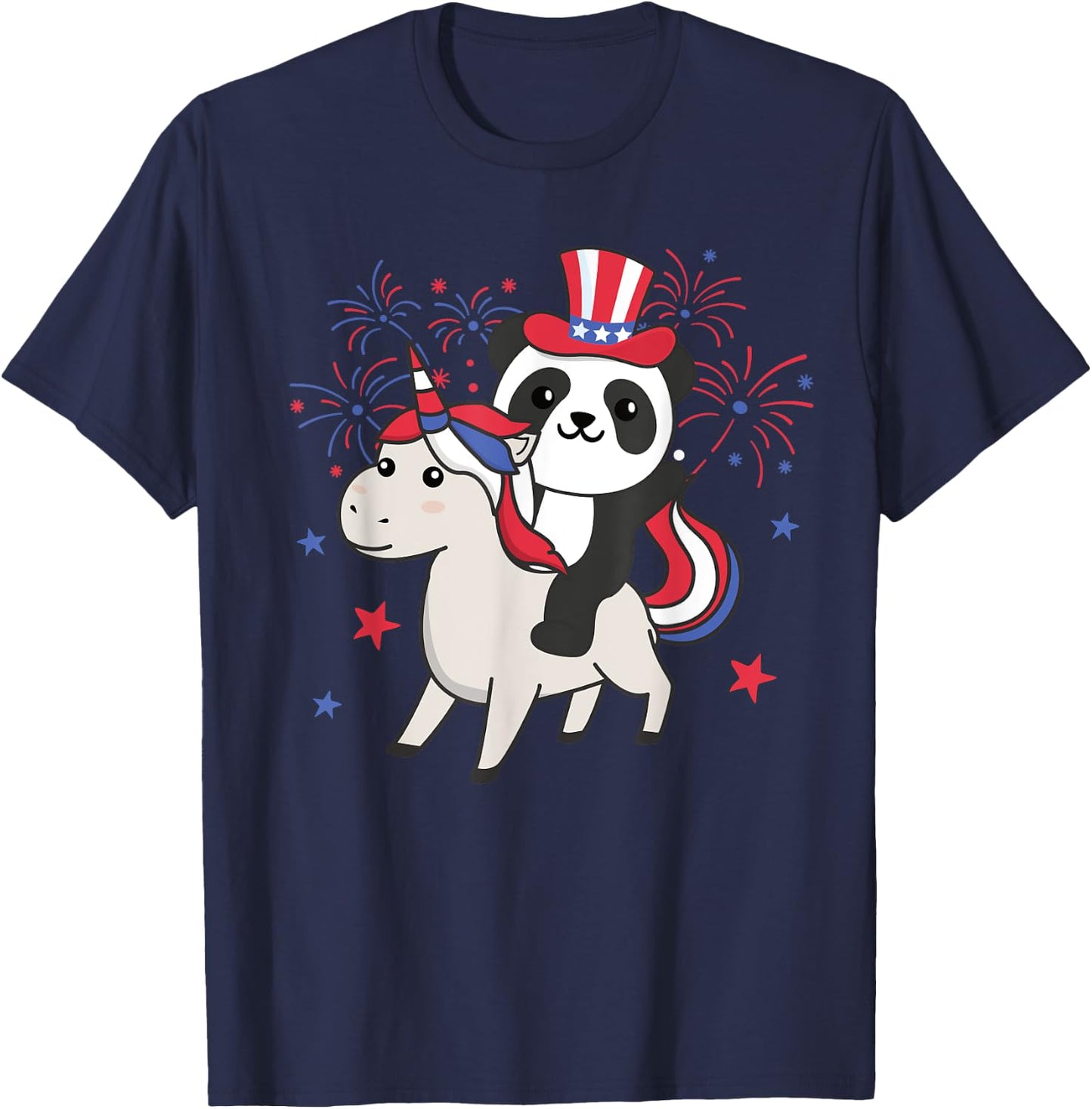 Panda With Unicorn For The Fourth Of July Fireworks For Kids T-Shirt - T-Shirt | Navy