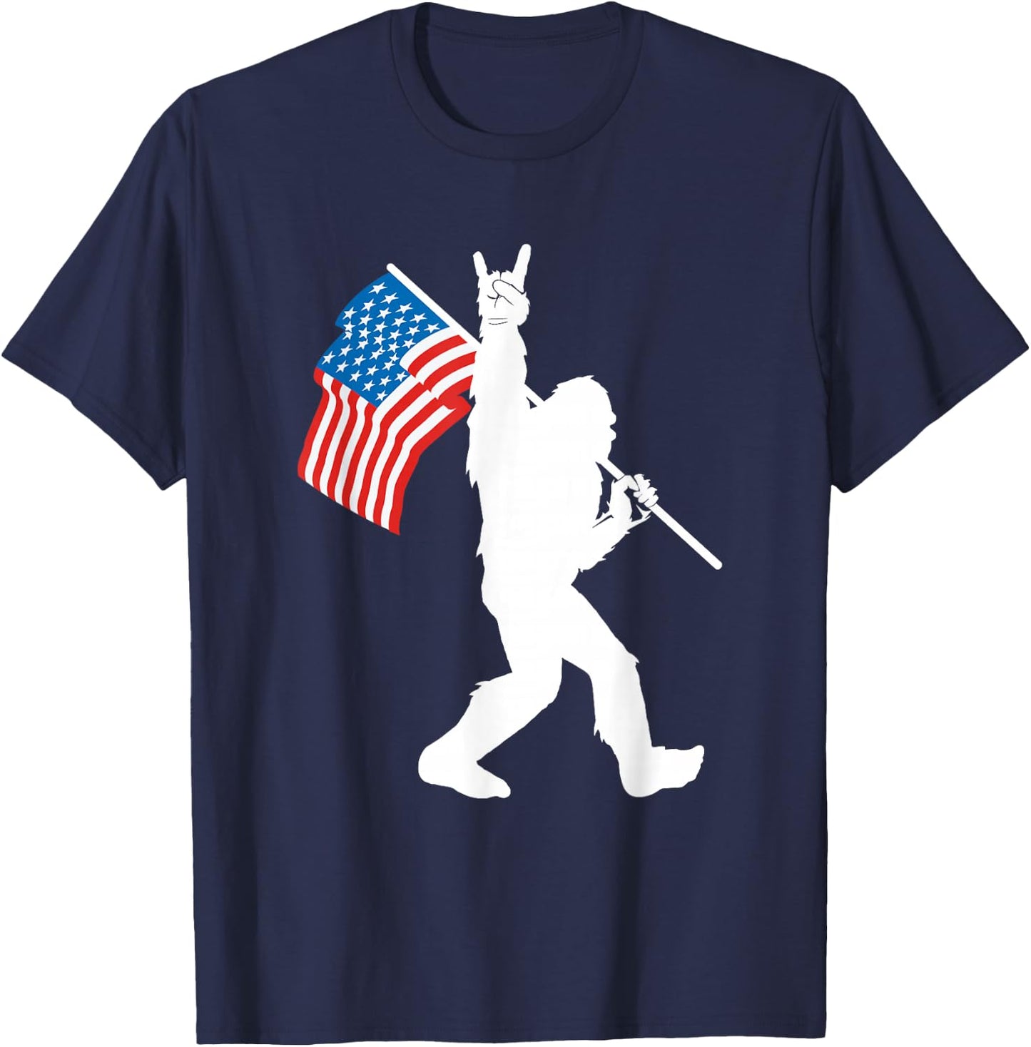 Funny Bigfoot Rock and Roll USA Flag for Sasquatch Believers Small T-Shirt - T-Shirt | Navy