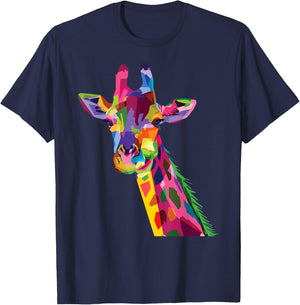 Color Critters Cute Rainbow Giraffe Display Vibrant Zoo Giraffe T-Shirt - T-Shirt | Navy