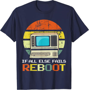 Computer Guy/Girl Reboot funny ,Retro, IT GUY T-Shirt - T-Shirt | Navy