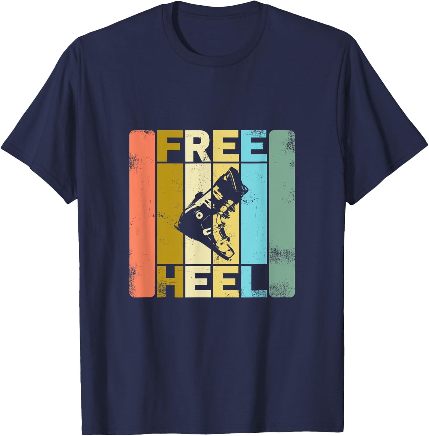 Free Heel Skiing Telemark Ski Retro T-Shirt - T-Shirt | Navy
