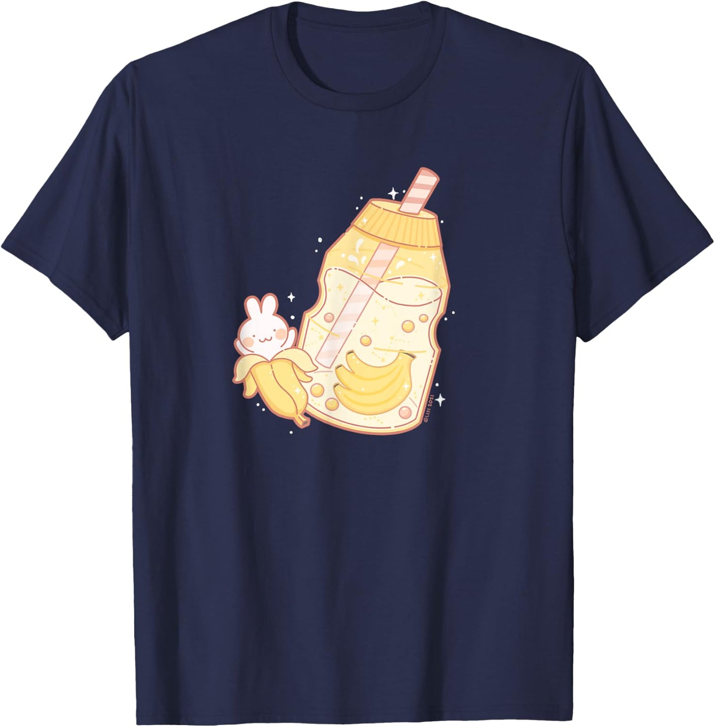 Banana Milk Drink Cute Bunny Kawaii Aesthetic T-Shirt - T-Shirt | Navy